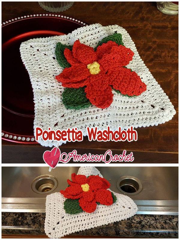 Poinsettia Washcloth | Free Crochet Pattern | American Crochet @americancrochet.com #freecrochetpattern